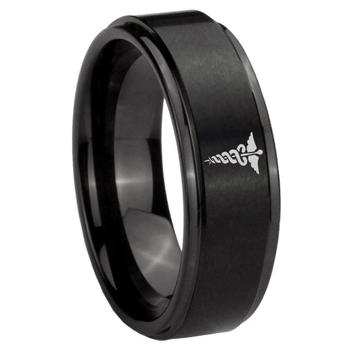 10mm Medical Symbol Step Edges Brush Black Tungsten Men's Promise Rings