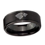 10mm-Game-Of-Thrones-House-Stark-Direwolf-Step-Edges-Brush-Black-Tungsten-Men's-Promise-Rings