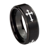 10mm-Christian-Cross-Religious-Step-Edges-Brush-Black-Tungsten-Men's-Promise-Rings