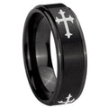 10mm Christian Cross Religious Step Edges Brush Black Tungsten Men's Promise Rings