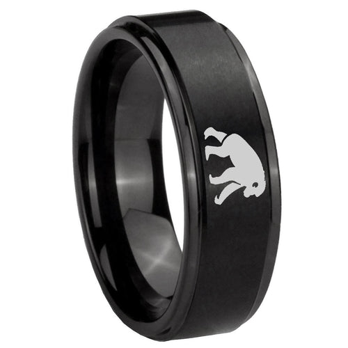 10mm Chimpanzee Step Edges Brush Black Tungsten Men's Promise Rings