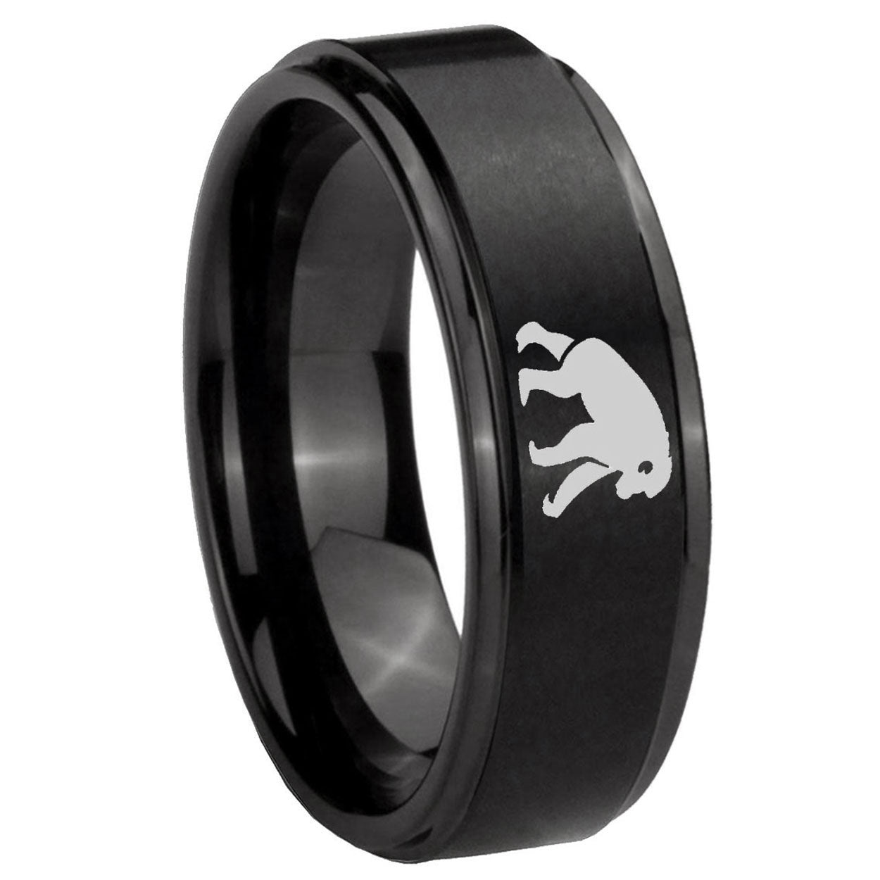 8mm Chimpanzee Step Edges Brush Black Tungsten Bands Ring
