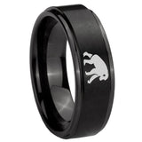 8mm Chimpanzee Step Edges Brush Black Tungsten Carbide Bands Ring