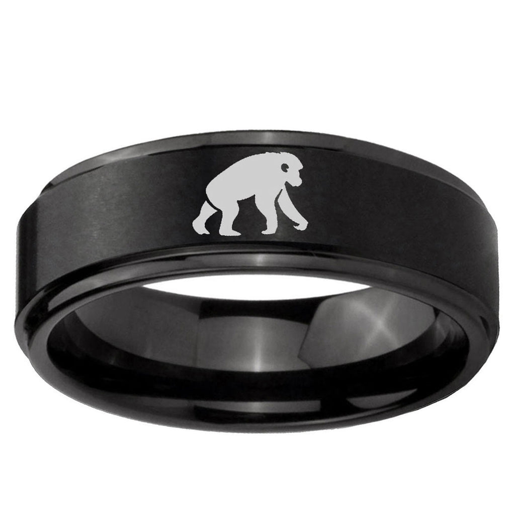 10mm Chimpanzee Step Edge Brush Black Tungsten Men's Promise Rings