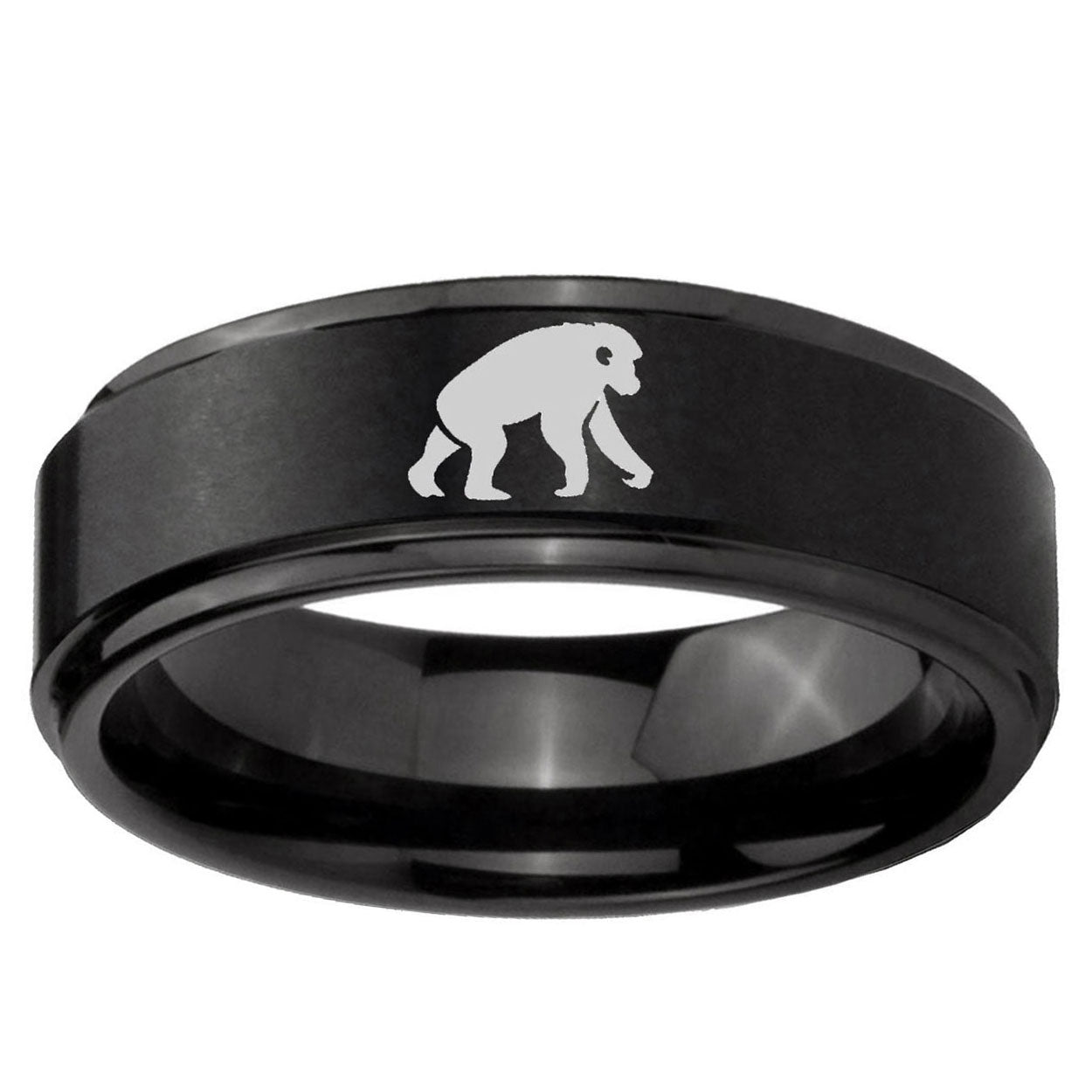 10mm Chimpanzee Step Edge Brush Black Tungsten Men's Promise Rings