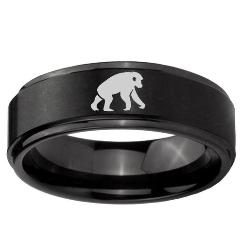 10mm Chimpanzee Step Edge Brush Black Tungsten Men's Promise Rings