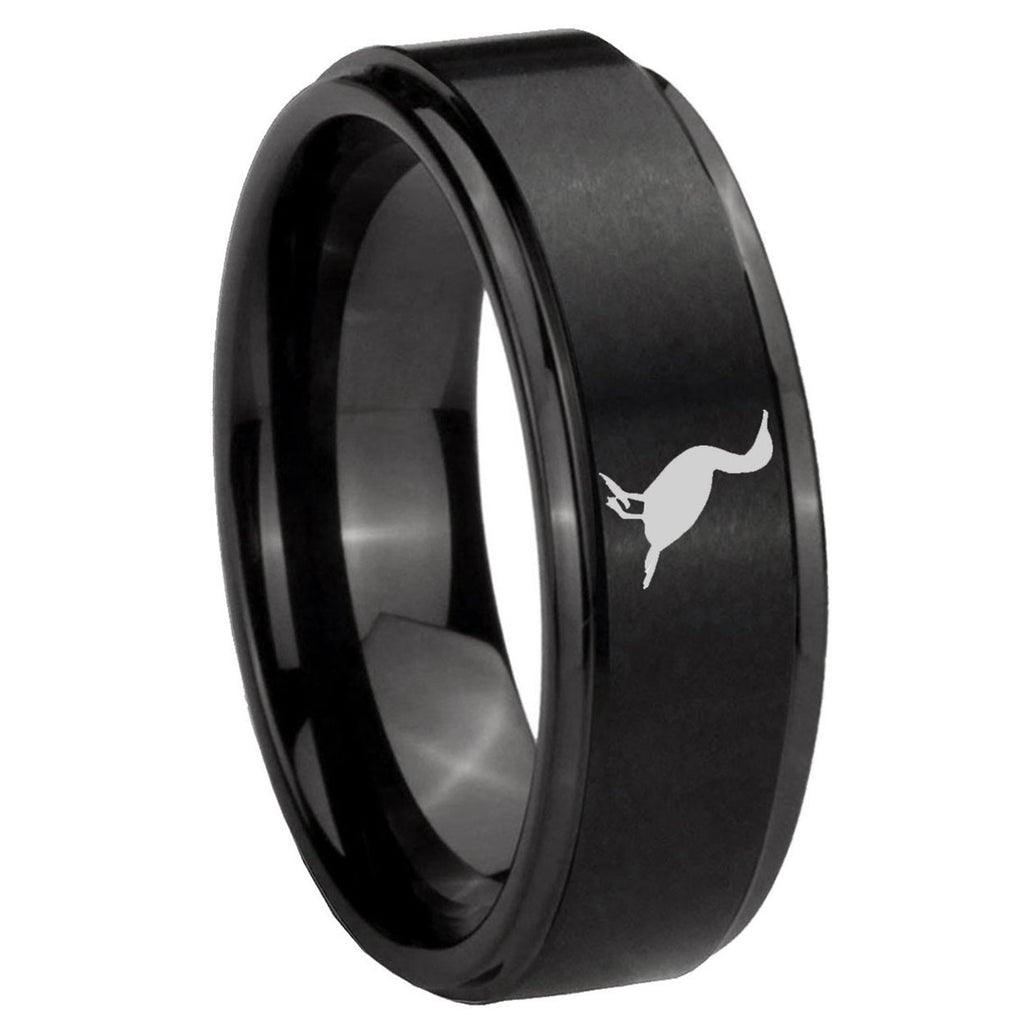 8mm Cormorant Step Edges Brush Black Tungsten Bands Ring
