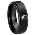 8mm Cormorant Step Edges Brush Black Tungsten Bands Ring