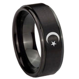 10mm-Crescent-Moon-Stars-Step-Edges-Brush-Black-Tungsten-Men's-Promise-Rings
