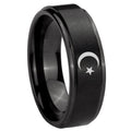 10mm Crescent Moon Stars Step Edges Brush Black Tungsten Men's Promise Rings
