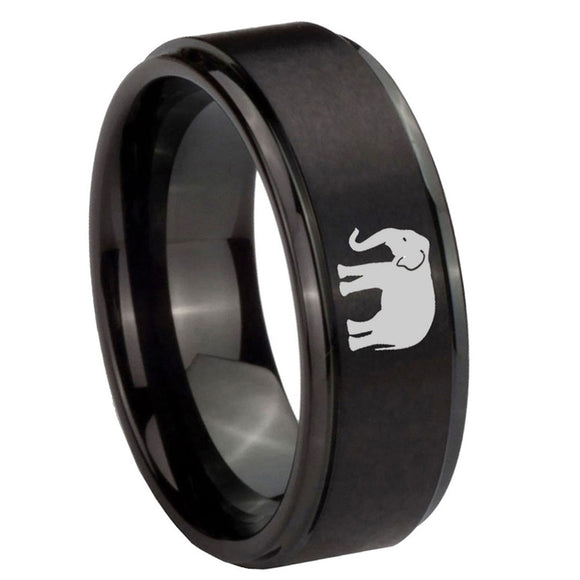 10mm-Elephant-Step-Edges-Brush-Black-Tungsten-Men's-Promise-Rings