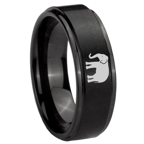 10mm Elephant Step Edges Brush Black Tungsten Men's Promise Rings
