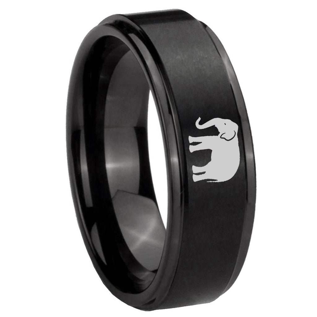 8mm Elephant Step Edges Brush Black Tungsten Bands Ring