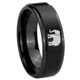 8mm Elephant Step Edges Brush Black Tungsten Carbide Bands Ring