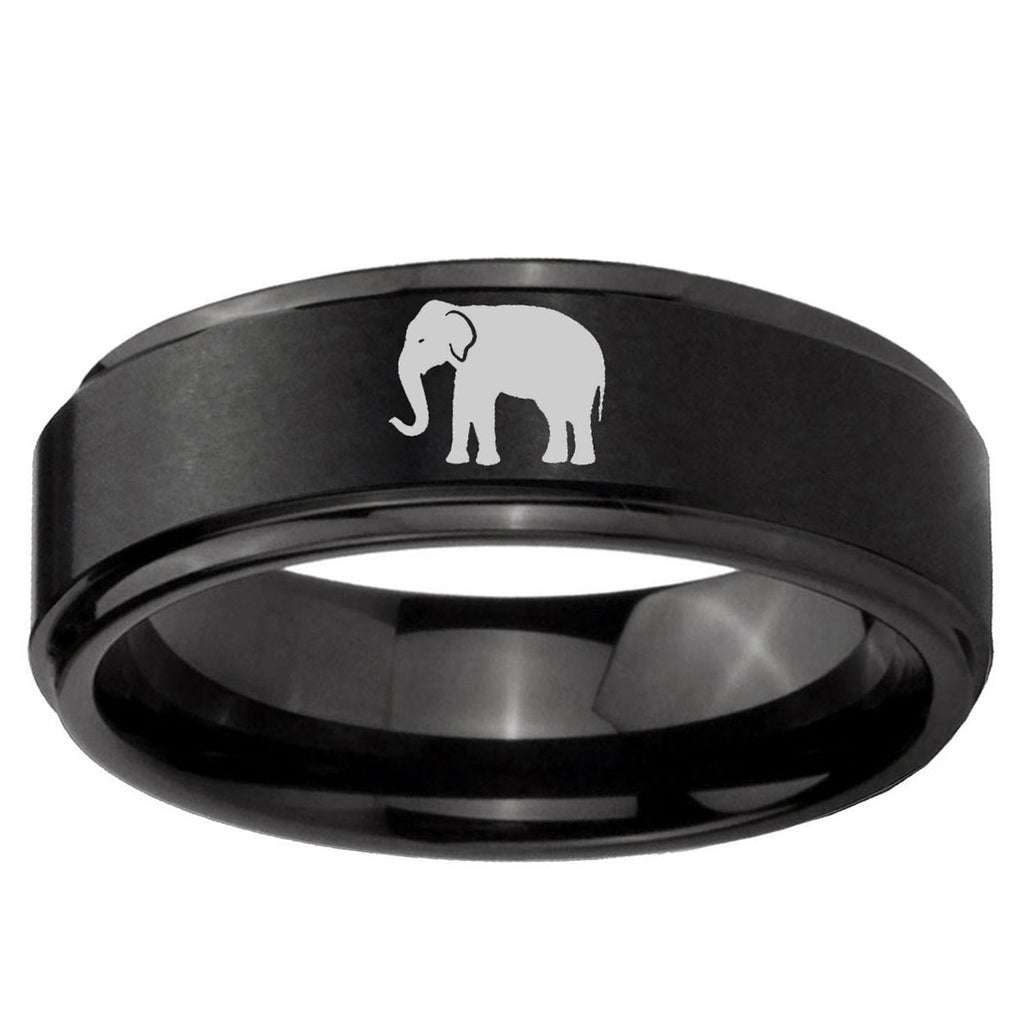 5mm Elephant Step Edges Brush Black Tungsten Bands Ring