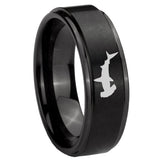 10mm Hammerhead Shark Step Edges Brush Black Tungsten Men's Promise Rings