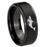 10mm-Keller-Whale-Step-Edges-Brush-Black-Tungsten-Men's-Promise-Rings