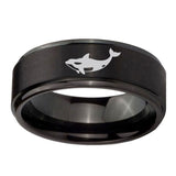 10mm-Keller-Whale-Step-Edges-Brush-Black-Tungsten-Men's-Promise-Rings