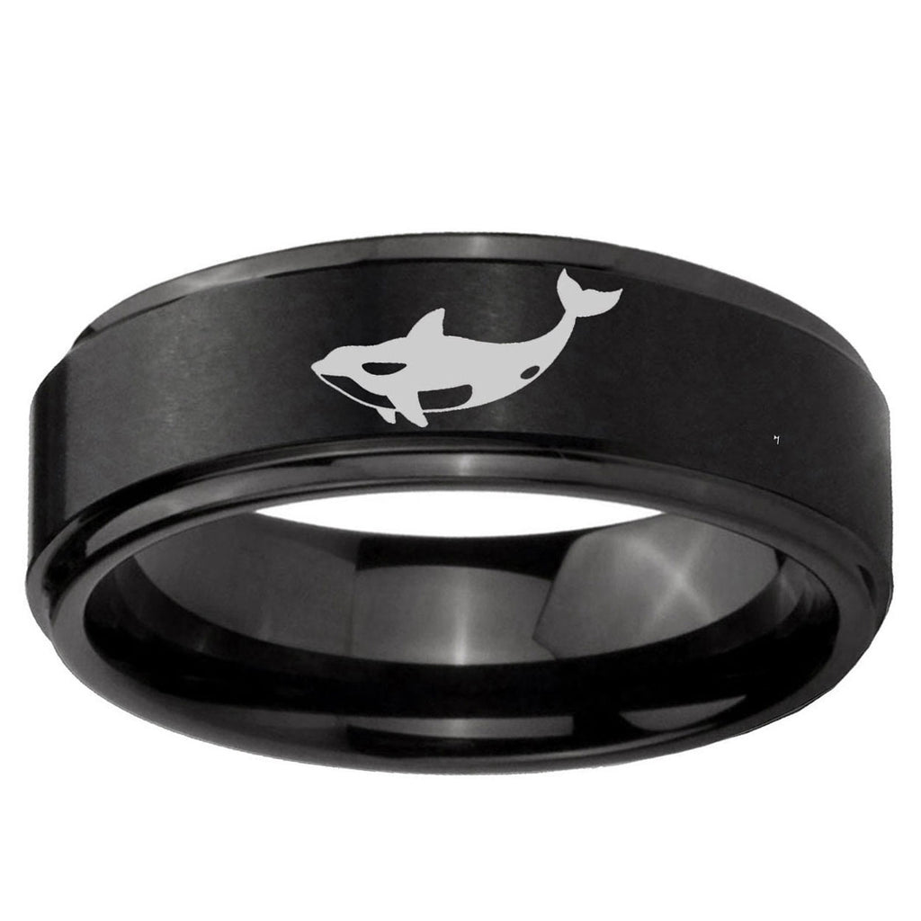 10mm Keller Whale Step Edge Brush Black Tungsten Men's Promise Rings