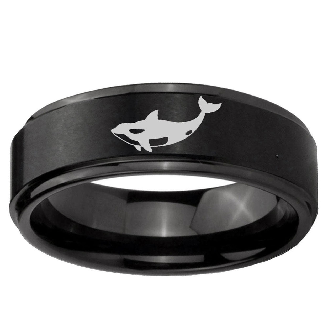 10mm Keller Whale Step Edge Brush Black Tungsten Men's Promise Rings