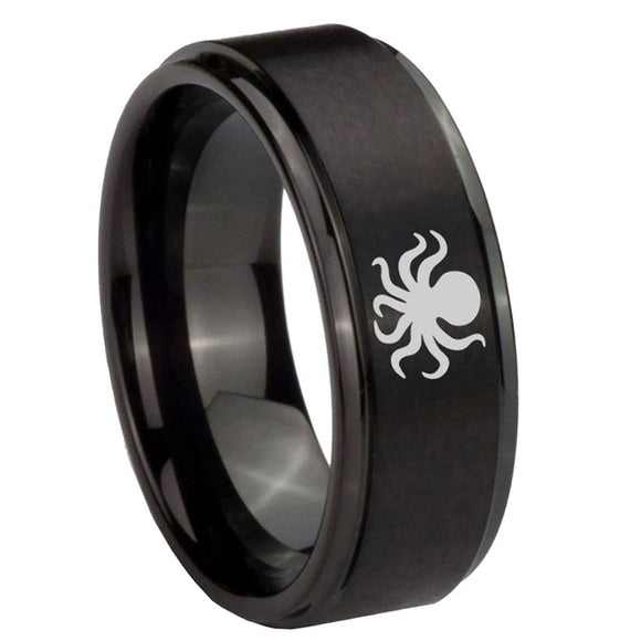 10mm-Octopus-Step-Edges-Brush-Black-Tungsten-Men's-Promise-Rings