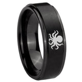 8mm Octopus Step Edges Brush Black Tungsten Carbide Bands Ring
