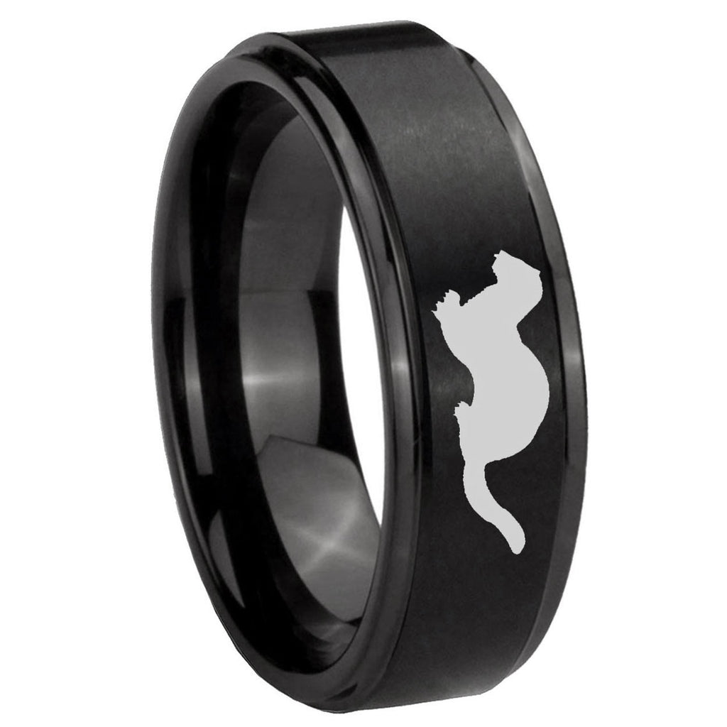 10mm Otter Step Edges Brush Black Tungsten Men's Promise Rings