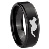 8mm Otter Step Edges Brush Black Tungsten Carbide Bands Ring