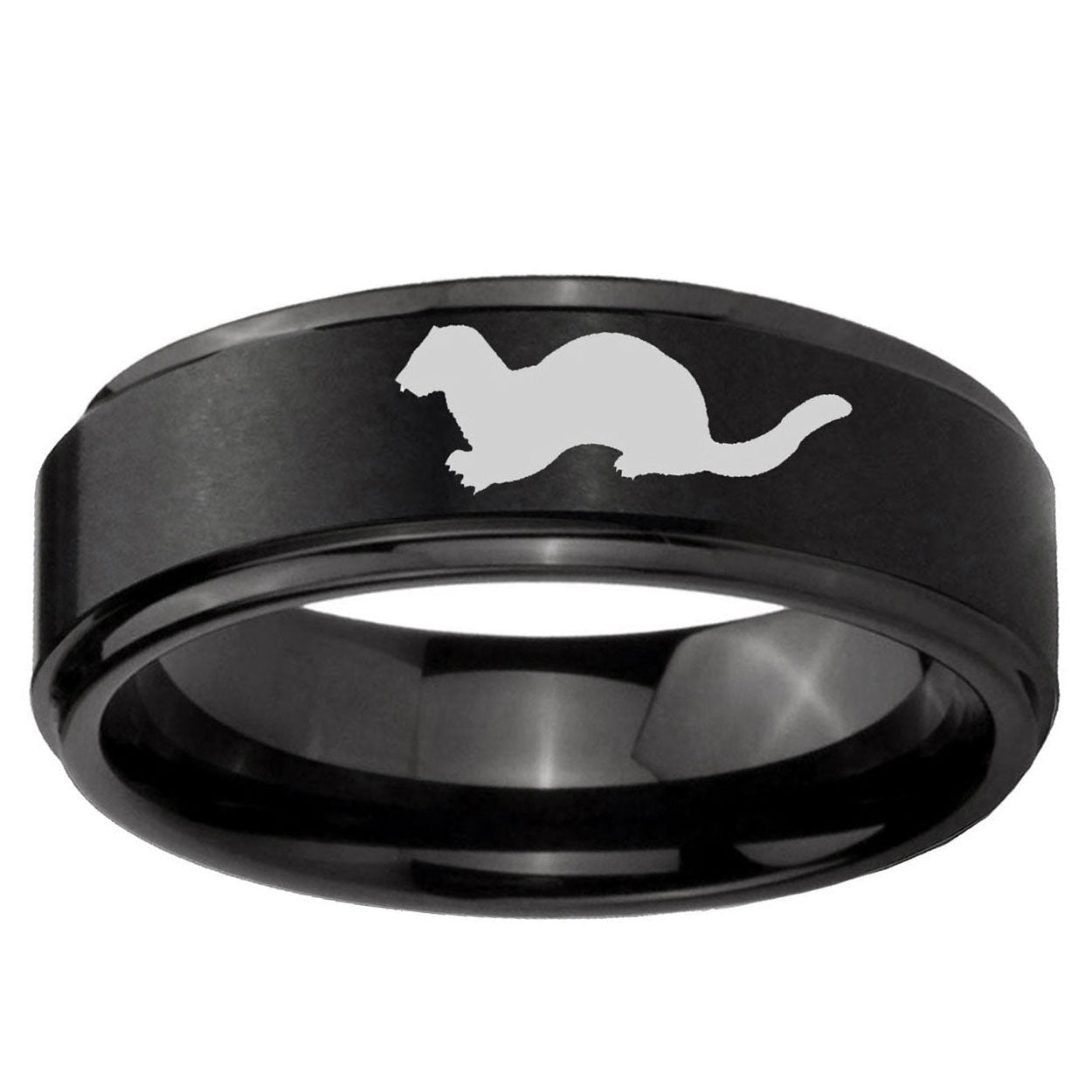 10mm Otter Step Edge Brush Black Tungsten Men's Promise Rings