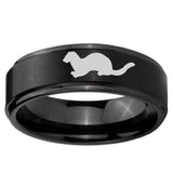 5, 8mm Otter Step Edge Brush Black Tungsten Ring