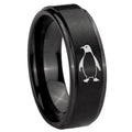 8mm Penguin Step Edges Brush Black Tungsten Bands Ring
