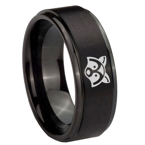 10mm-Raccoon-Animal-Step-Edges-Brush-Black-Tungsten-Men's-Promise-Rings