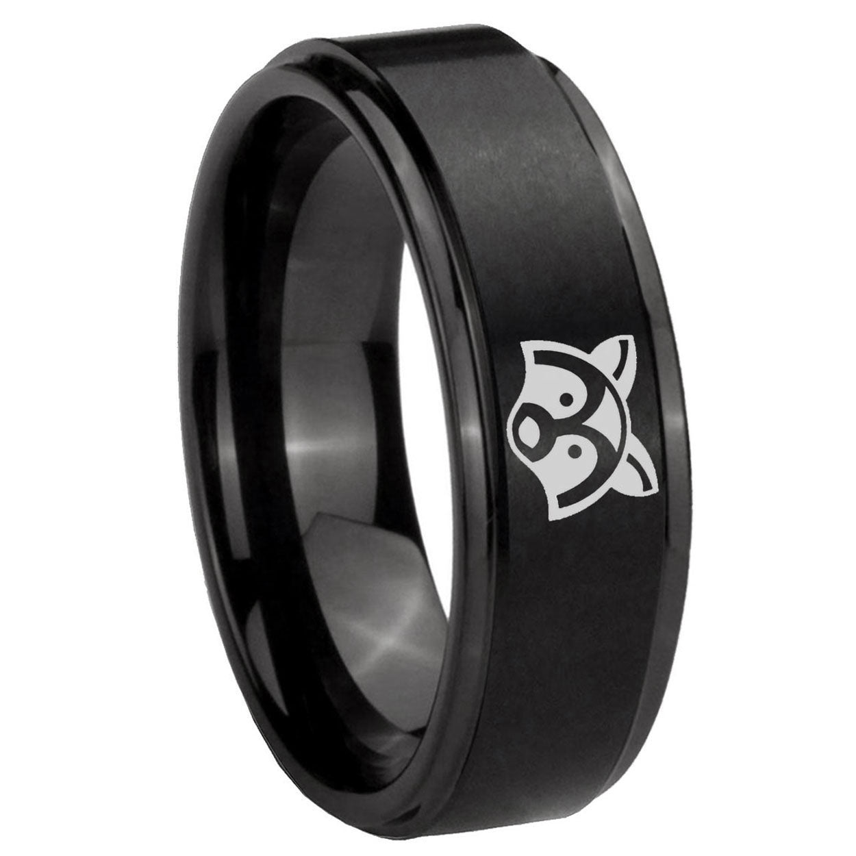 10mm Raccoon Animal Step Edges Brush Black Tungsten Men's Promise Rings