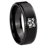 8mm Raccoon Animal Step Edges Brush Black Tungsten Carbide Bands Ring