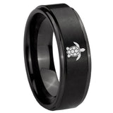8mm Sea Turtle Step Edge Black Unique Men Wedding Ring
