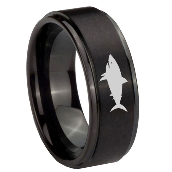 8mm-Shark-Step-Edges-Brush-Black-Tungsten-Carbide-Bands-Ring