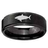 10mm Shark Step Edge Brush Black Tungsten Men's Promise Rings