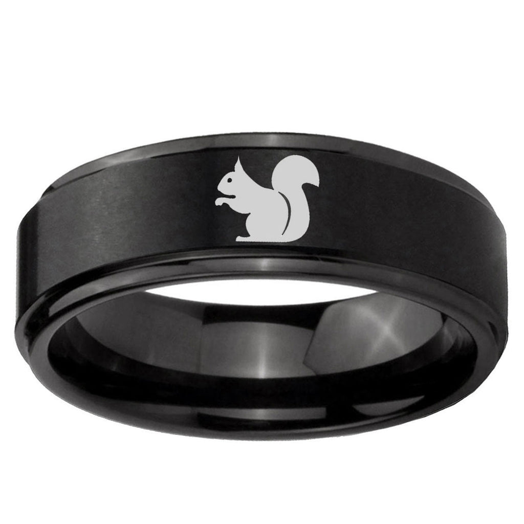10mm Squirrel Step Edge Brush Black Tungsten Men's Promise Rings
