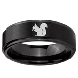 5, 8mm Squirrel Step Edge Brush Black Tungsten Ring