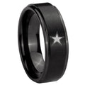 8mm Cowboys Star Step Edges Brush Black Tungsten Bands Ring