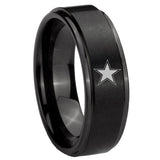 10mm Cowboys Star Step Edges Brush Black Tungsten Men's Promise Rings
