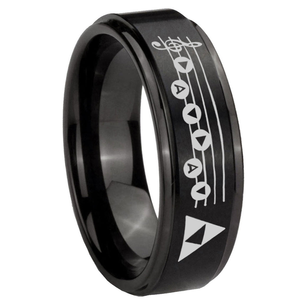 8mm Ocarina Songs Zelda Step Edge Black Tungsten Male Ring