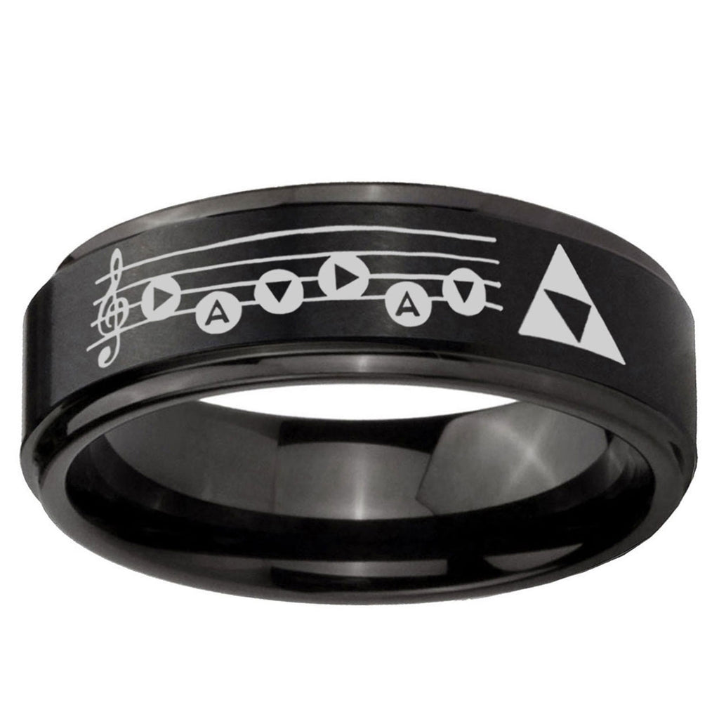 5mm Ocarina Songs Zelda Step Edge Black Tungsten Male Ring