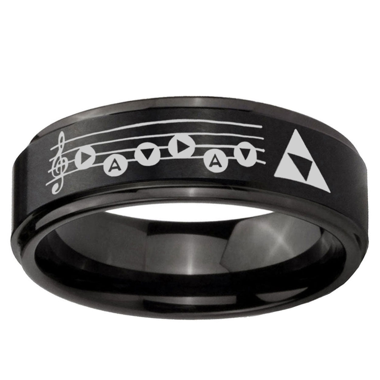 5mm Ocarina Songs Zelda Step Edge Black Tungsten Male Ring