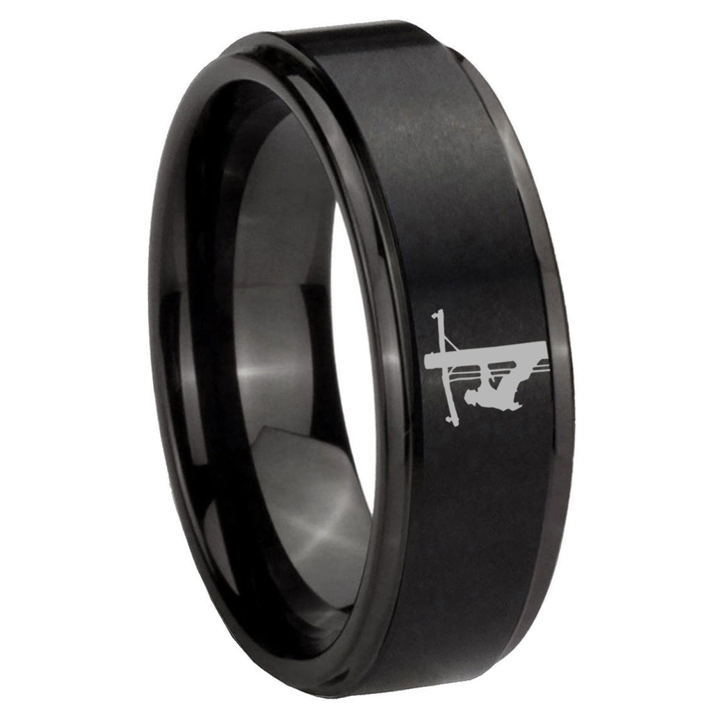 8mm Lineman Symbol Step Edge Black Tungsten Male Ring
