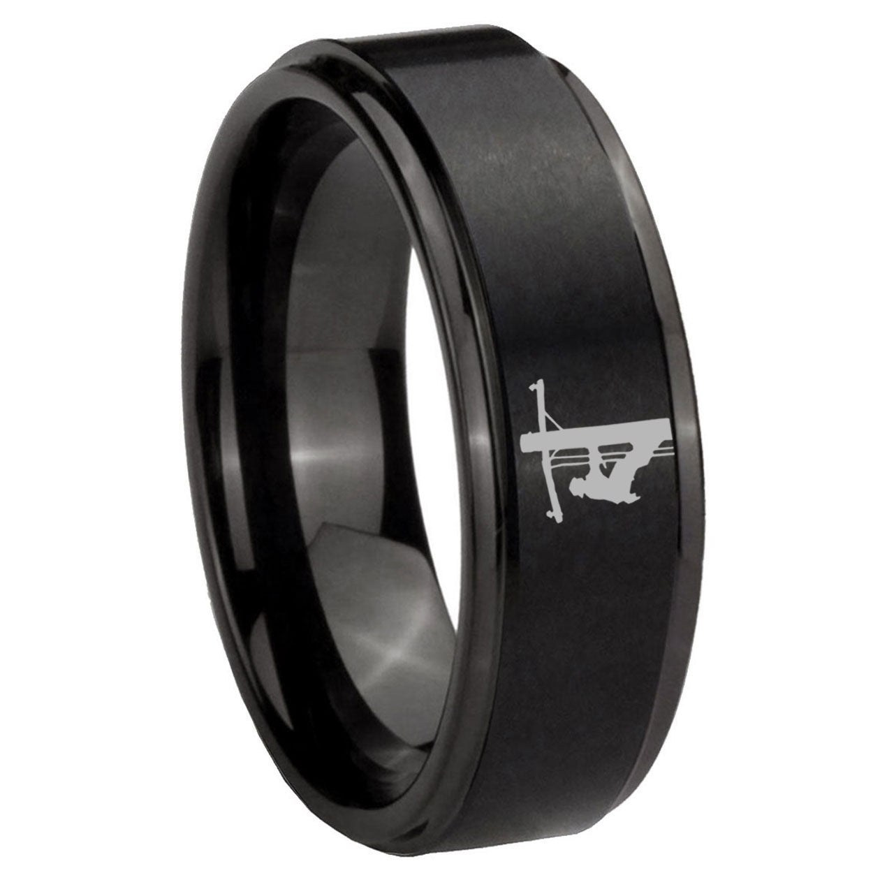 8mm Lineman Symbol Step Edge Black Tungsten Male Ring