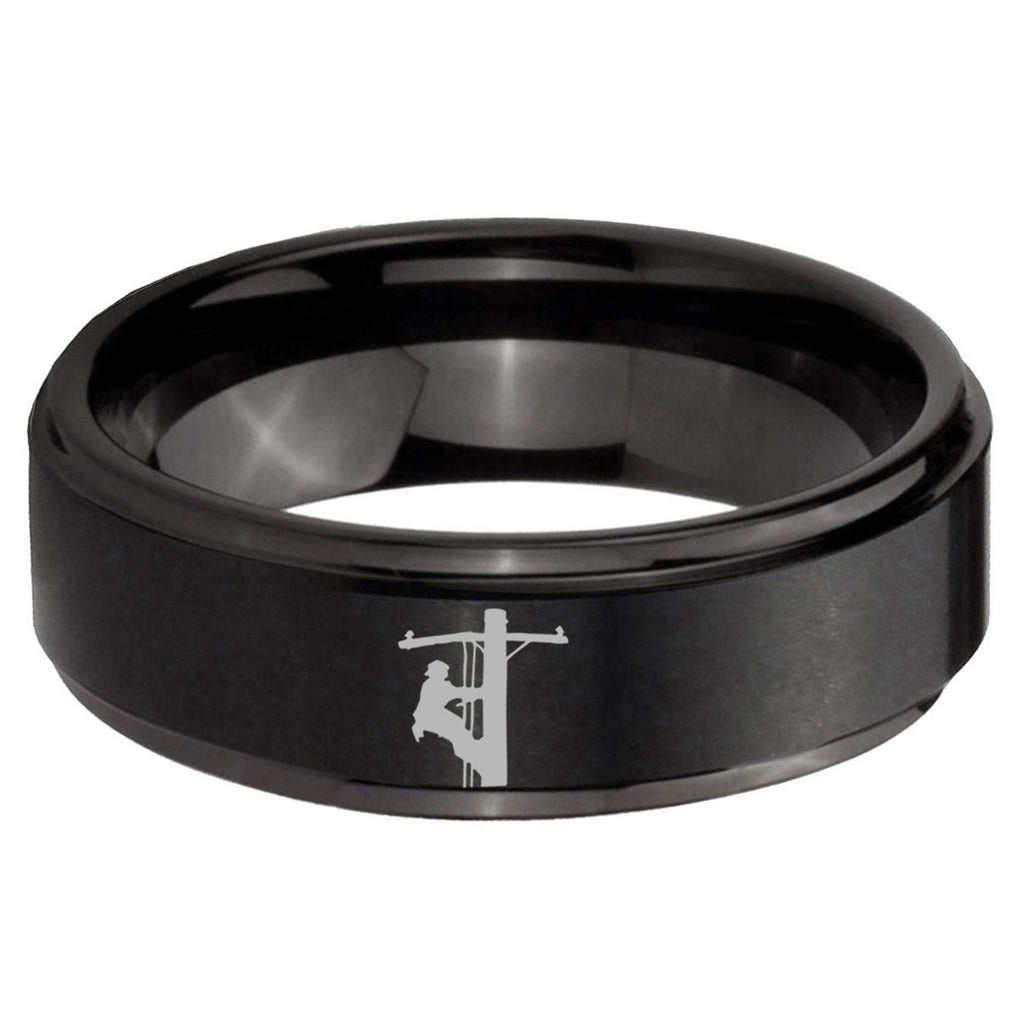 5mm Lineman Symbol Step Edge Black Tungsten Male Ring