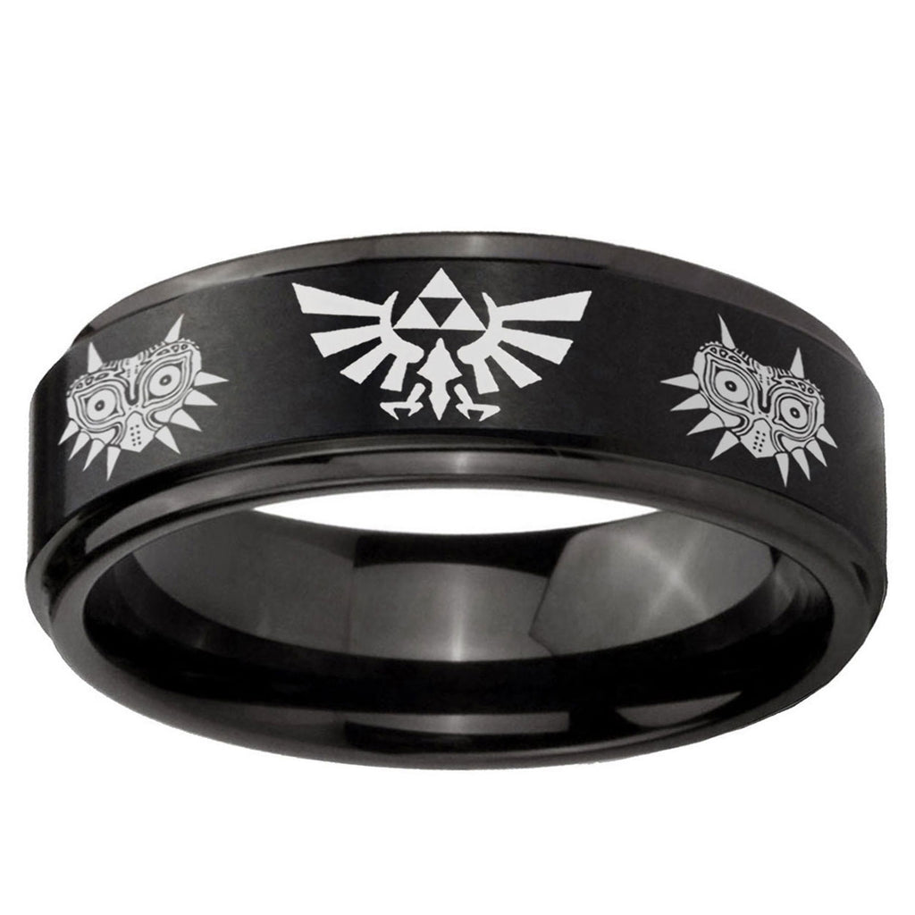 5mm Zelda Majora's Mask Step Edge Black Tungsten Male Ring