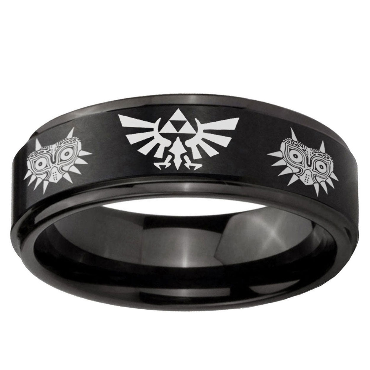 5mm Zelda Majora's Mask Step Edge Black Tungsten Male Ring