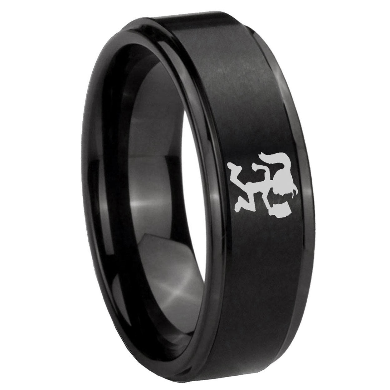 10mm Hatchet Woman Step Edges Brush Black Tungsten Men's Promise Rings